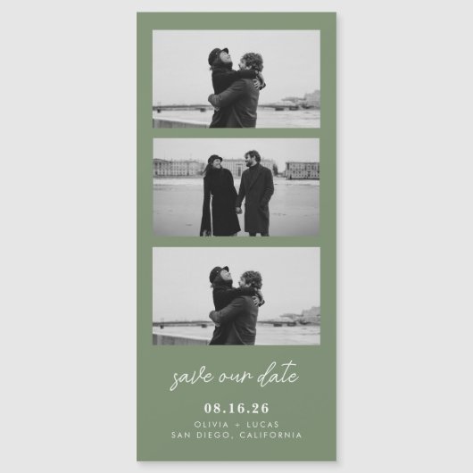 Sage Green Photo Strip Magnetic Wedding Magnetkarte (Vorderseite)