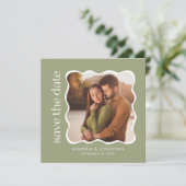 Sage Green Photo Wedding Save The Date (Stehend Vorderseite)
