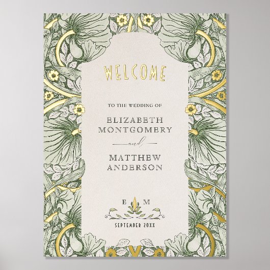 Sage Green Pimpernel Morris Wedding Welcome Sign Foliendrucke (Vorderseite)