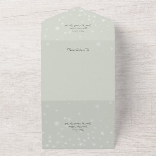 Sage Green Pine & Holly in Snow QR Code All In One Einladung (Außenbereich)