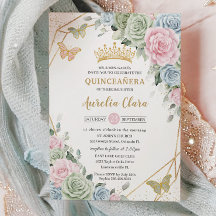 Sage Green Pink Blue Floral Quinceñera Sweet 16