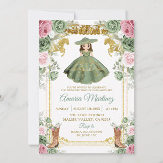 Sage Green Pink Blume Niedlich Girl 3. Geburtstag Einladung