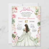 Sage Green Pink Coquette Bow Princess Quinceanera Einladung (Vorderseite)