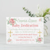 Sage Green & Pink Floral Photo Baby Dedication Einladung (Stehend Vorderseite)