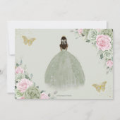 Sage Green Pink Floral Quinceanera Tan Princess Save The Date (Rückseite)