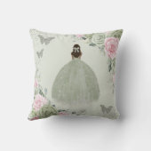 Sage Green Pink Floral Silber Quinceañera Keepake Kissen (Rückseite)