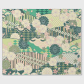 Sage Green Pink Japanisch Kimono Blumendekoupage Geschenkpapier (Flach)