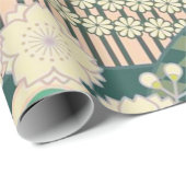 Sage Green Pink Japanisch Kimono Blumendekoupage Geschenkpapier (Rolleneckpunkt)