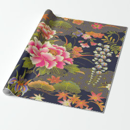 Sage Green Pink Japanisch Kimono Blumendekoupage Geschenkpapier