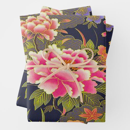 Sage Green Pink Japanisch Kimono Blumendekoupage Geschenkpapier Set (Beispiel)