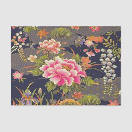 Sage Green Pink Japanisch Kimono Blumendekoupage Seidenpapier (Vorderseite)