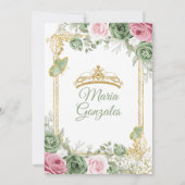 Sage Green Pink Mis Quince 15 Anos Crown Einladung (Rückseite)