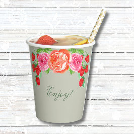 Sage Green Pink Peach Peony Bridal Brunch Pappbecher