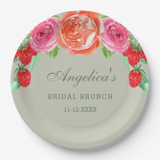 Sage Green Pink Peach Peony Bridal Brunch Pappteller (Vorderseite)