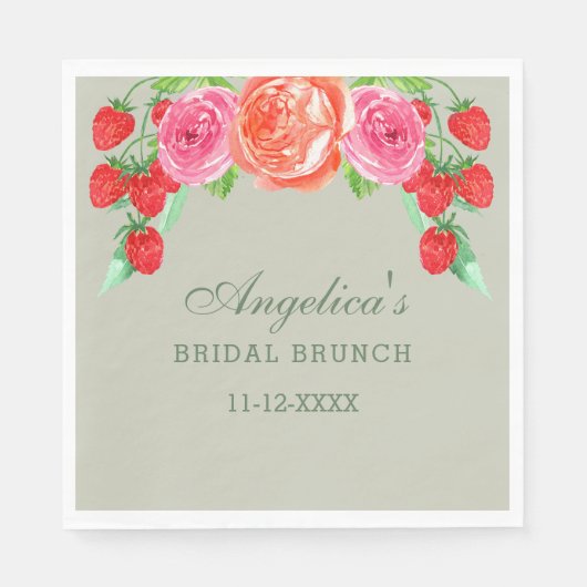 Sage Green Pink Peach Peony Bridal Brunch Serviette (Vorderseite)