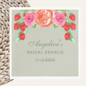 Sage Green Pink Peach Peony Bridal Brunch Serviette