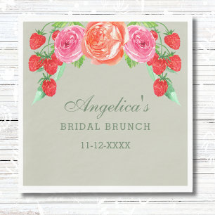 Sage Green Pink Peach Peony Bridal Brunch Serviette