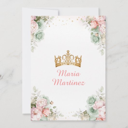 Sage Green Pink Peach Princess Floral Quinceañera Einladung (Rückseite)