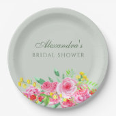 Sage Green Pink Peony Brautparty Pappteller (Vorderseite)