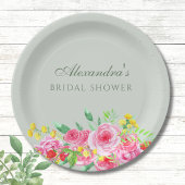 Sage Green Pink Peony Brautparty Pappteller