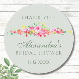 Sage Green Pink Peony Brautparty Vielen Dank Runder Aufkleber