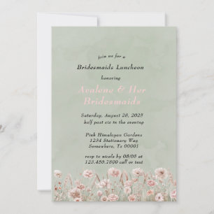 Sage Green Pink Peony Bridesmaids Luncheon Einladung