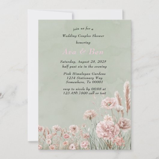 Sage Green Pink Peony Wedding Couples Dusche Einladung (Vorderseite)