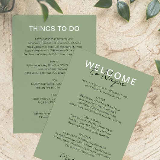 Sage Green Places to Eat and Things to Do Card Einladung