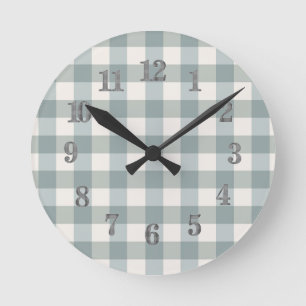 Sage Green Plaid Country Farmhouse Gingham Decor Runde Wanduhr
