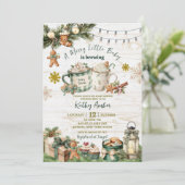 Sage Green Plaid Rustic Baby is Brewing Invitation Einladung (Stehend Vorderseite)