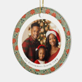 Sage Green Poinsettia 2 Family Photos Christmas Keramik Ornament (Links)