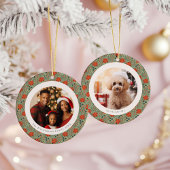 Sage Green Poinsettia 2 Family Photos Christmas Keramik Ornament