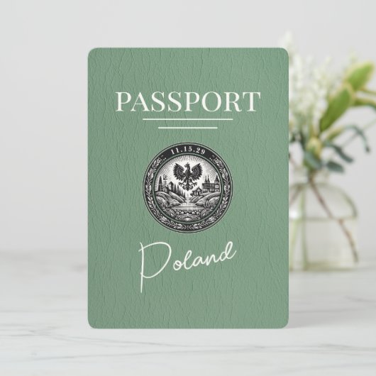Sage Green Poland Passport Save the Date (Stehend Vorderseite)
