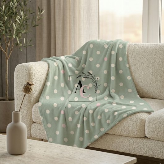 Sage Green Polka Dot Monogram Parents’ Eid Gift Fleecedecke
