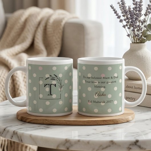 Sage Green Polka Dot Monogram Parents’ Gift Jumbo-Tasse