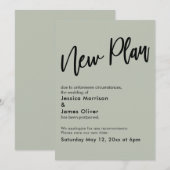Sage Green Postponed Wedgenew Plan Update Card Einladung (Vorne/Hinten)