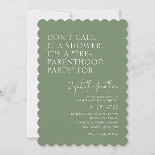 Sage Green Pre - Parenthood Party | Baby Shower  Einladung (Vorderseite)