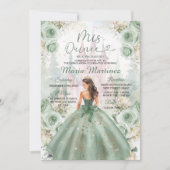 Sage Green Princess and Castle Floral Mis Quince Einladung (Vorderseite)