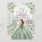 Sage Green Princess and Castle Floral Mis Quince Einladung (Vorne/Hinten)