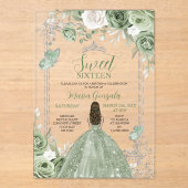 Sage Green Princess Butterfly Silver Sweet Sixteen Acryleinladungen (Vorderseite)