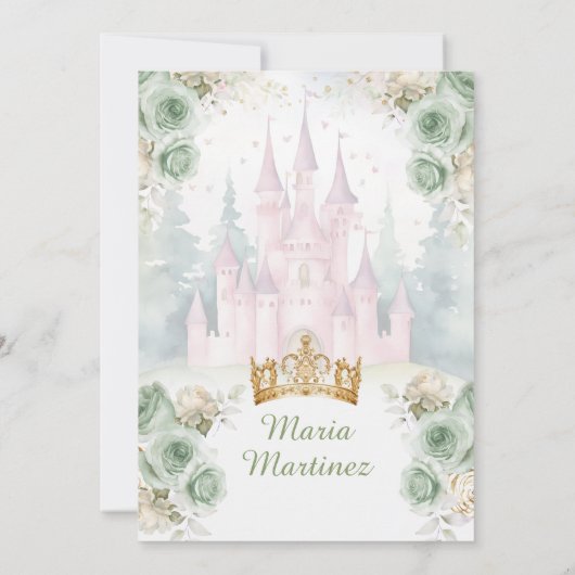 Sage Green Princess Castle und Forest Mis Quince Einladung (Rückseite)