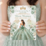 Sage Green Princess Dress Floral Gold Quinceañera Einladung<br><div class="desc">EDITABLE Sage Green Princess Dress Floral Gold Quinceañera Einladung Elegant Sage Green White Blume Gold Glitzer Prinzessin Dress Mis Quince Einladung Quinceañera 15 Anos,  16. Geburtstag</div>