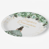 Sage Green Princess Floral Quinceañera Pappteller (Schrägansicht)