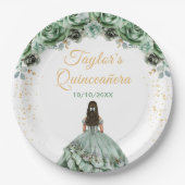 Sage Green Princess Floral Quinceañera Pappteller (Vorderseite)