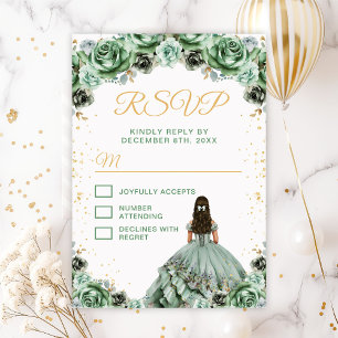 Sage Green Princess Floral Quinceañera RSVP Karte