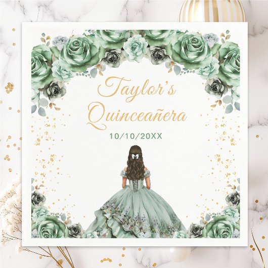 Sage Green Princess Floral Quinceañera Serviette