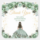 Sage Green Princess Quinceañera Vielen Dank Quadratischer Aufkleber (Vorderseite)