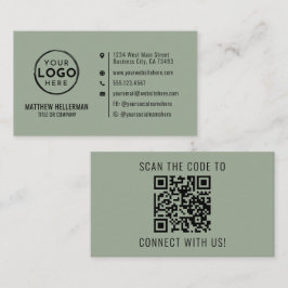 Sage Green Professional Minimalist QR Code Logo Visitenkarte