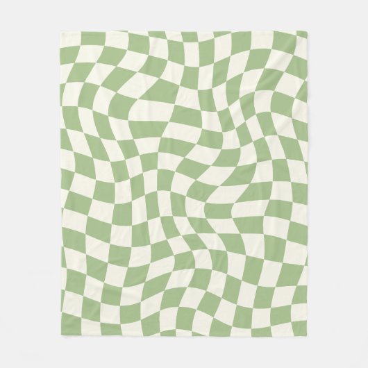 Sage Green Psychedelic Checkered Groovy Grid Patte Fleecedecke (Vorderseite)