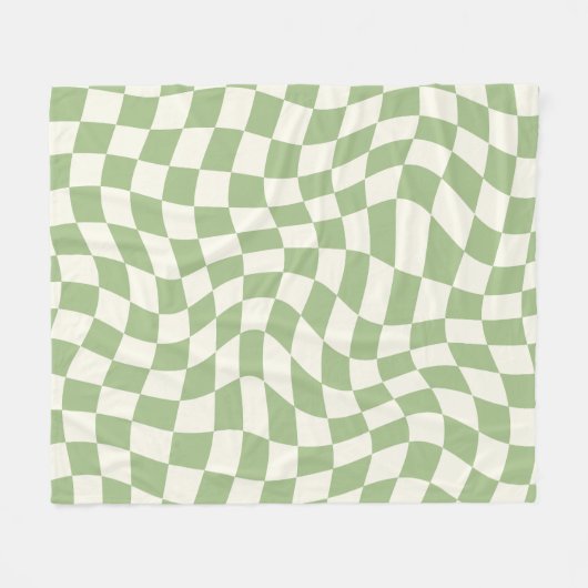 Sage Green Psychedelic Checkered Groovy Grid Patte Fleecedecke (Vorderseite (Horizontal))